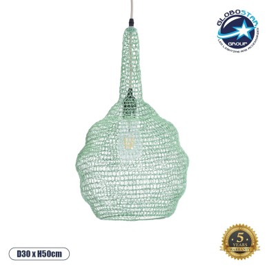 GLOBOSTAR® KENTUCKY 01882 Vintage Κρεμαστό Φωτιστικό Οροφής με Ντουί 1 x E27 AC 220-240V IP20 - Τιρκουάζ - Μ30 x Π30 x Υ50cm